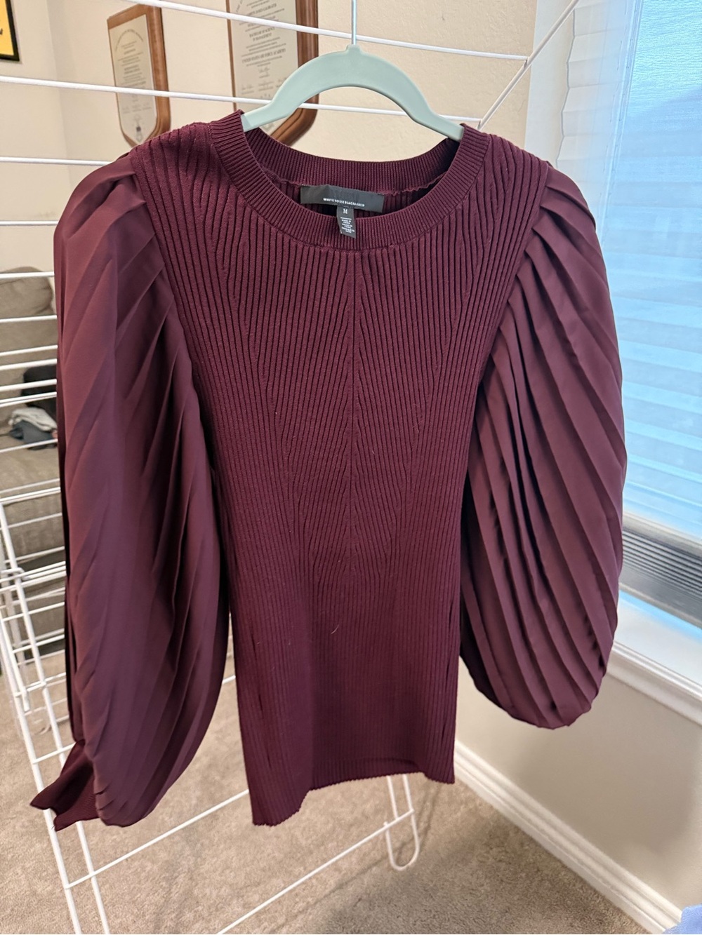 White House Black Market Pleated Balloon Sleeve Sweater - Plum